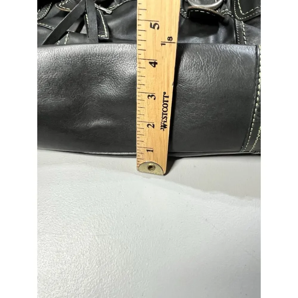 Fossil Leather Handbag Shoulder Tote Bag Black Large Braided Straps Key Charm - Picture 11 of 16